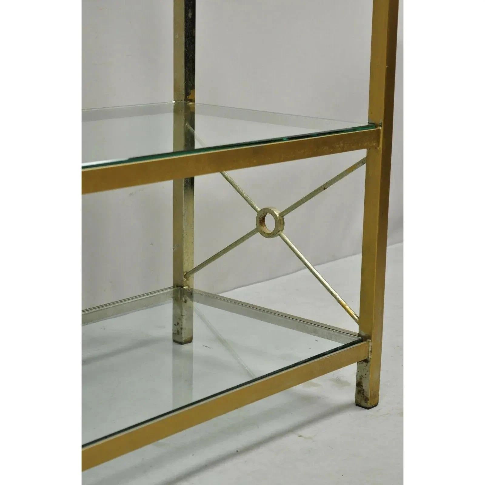 Vintage Hollywood Regency Modern Vermessingt Metall Gold X-Form Etagere Bücherregal im Angebot 7