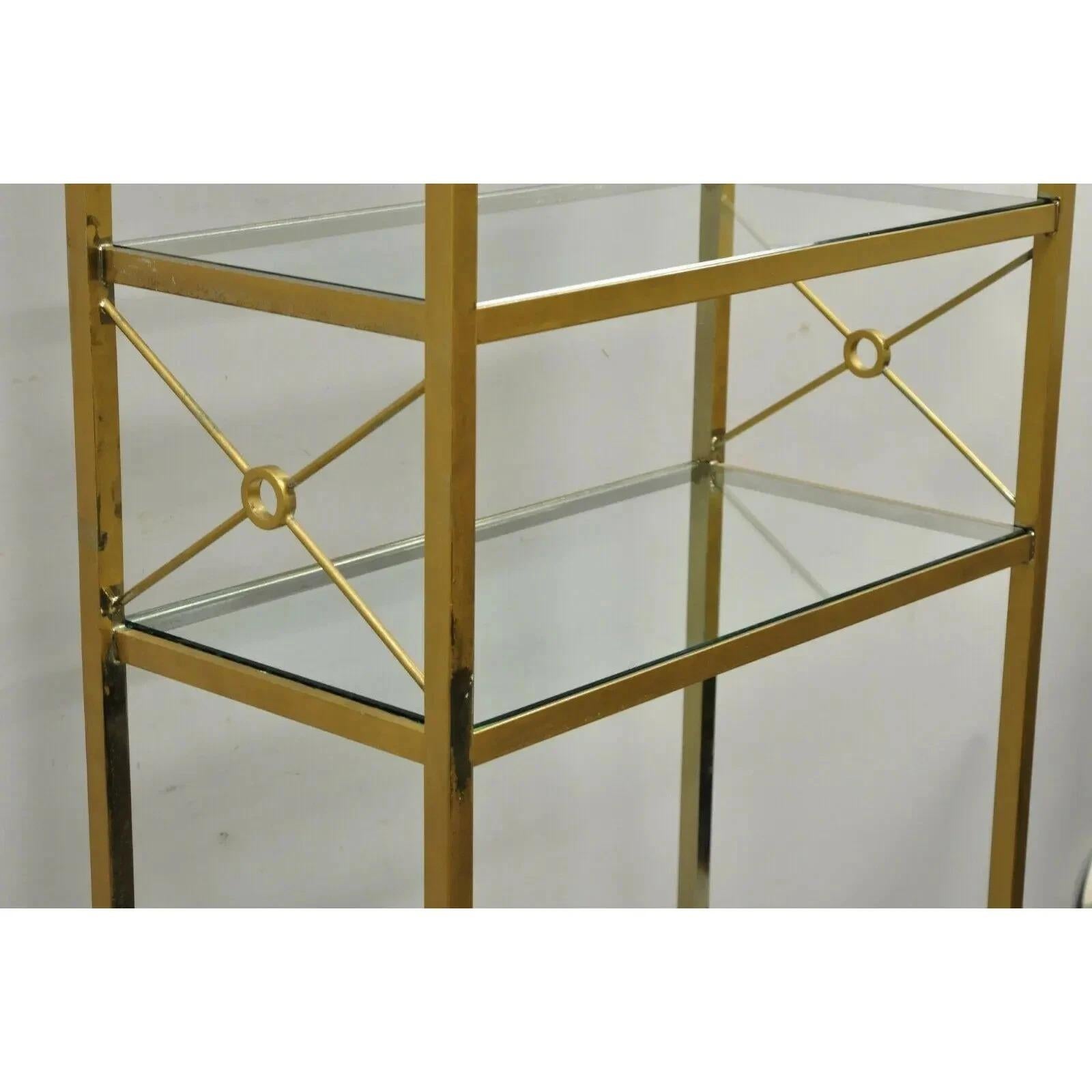 Vintage Hollywood Regency Modern Vermessingt Metall Gold X-Form Etagere Bücherregal im Angebot 4