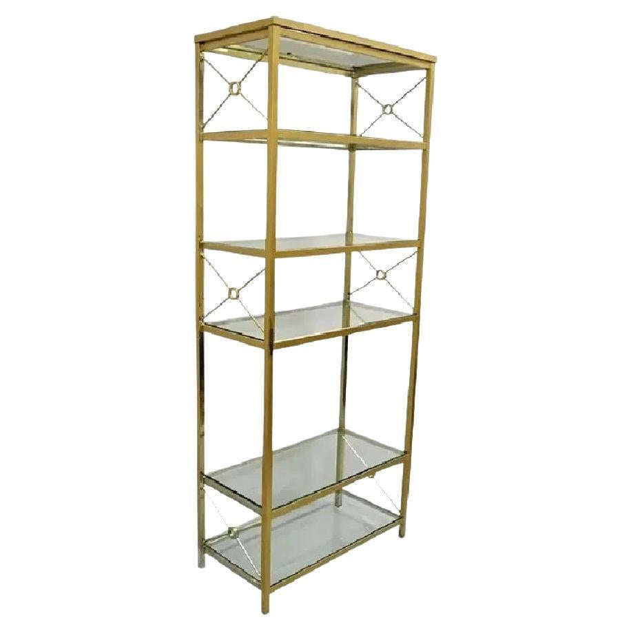 Vintage Hollywood Regency Modern Vermessingt Metall Gold X-Form Etagere Bücherregal