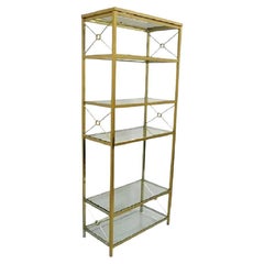 Vintage Hollywood Regency Modern Brass Plated Metal Gold X-Form Etagere Bookcase