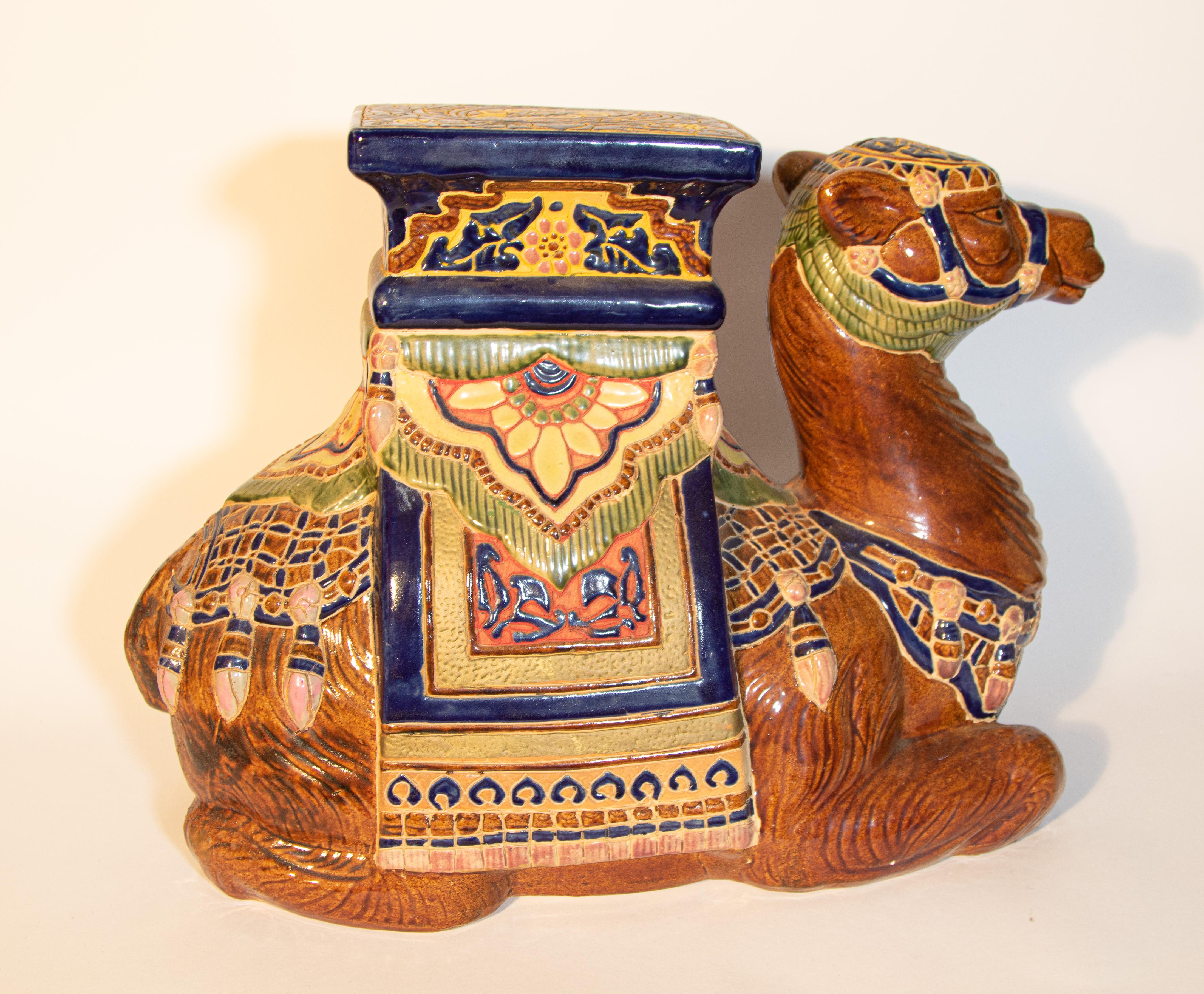 Vintage Hollywood Regency Moorish Majolica Camel Garden Seat For Sale 5