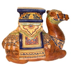 Vintage Hollywood Regency Moorish Majolica Camel Garden Seat