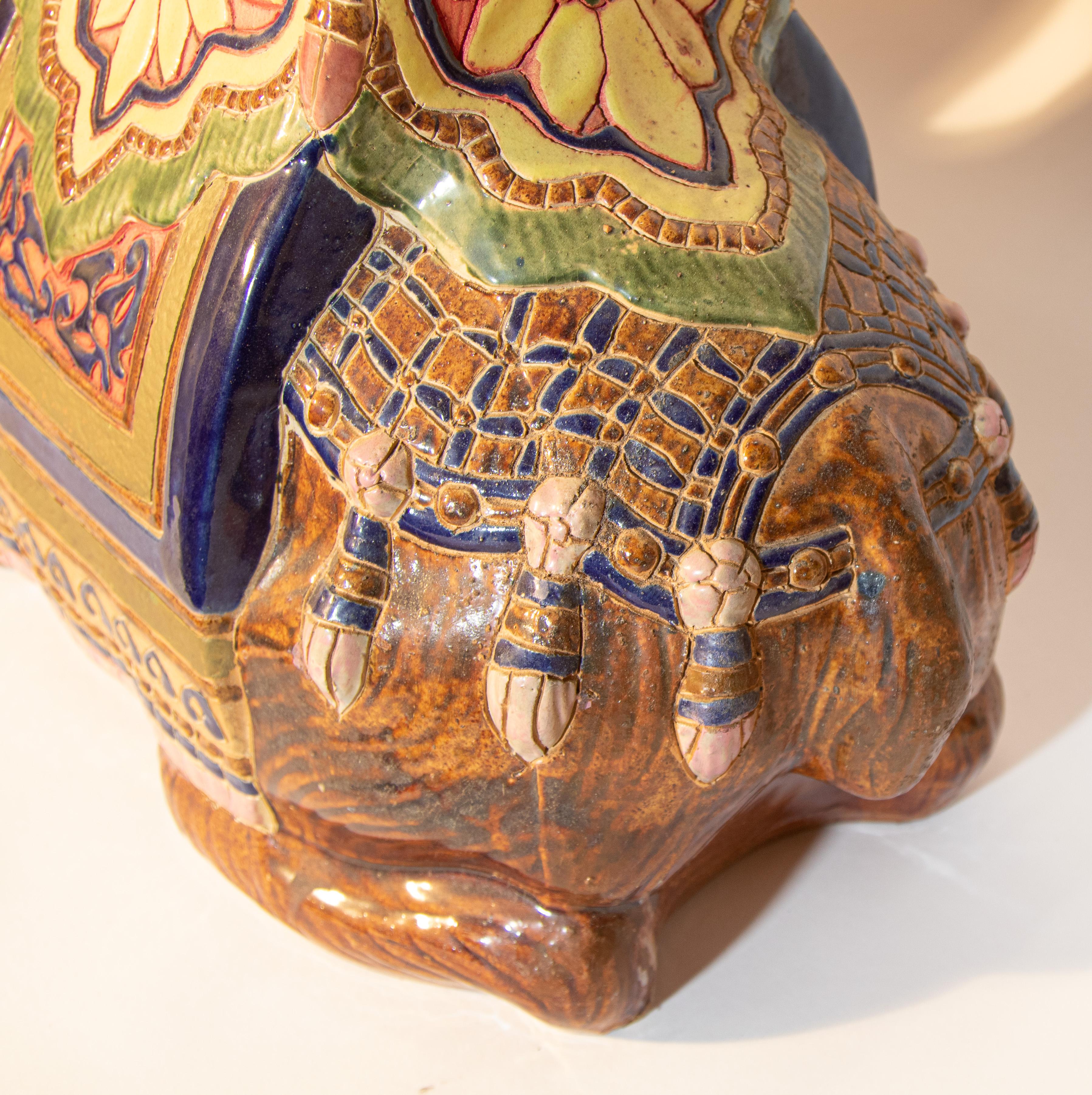 Ceramic Vintage Hollywood Regency Moorish Majolica Camel Garden Seat For Sale