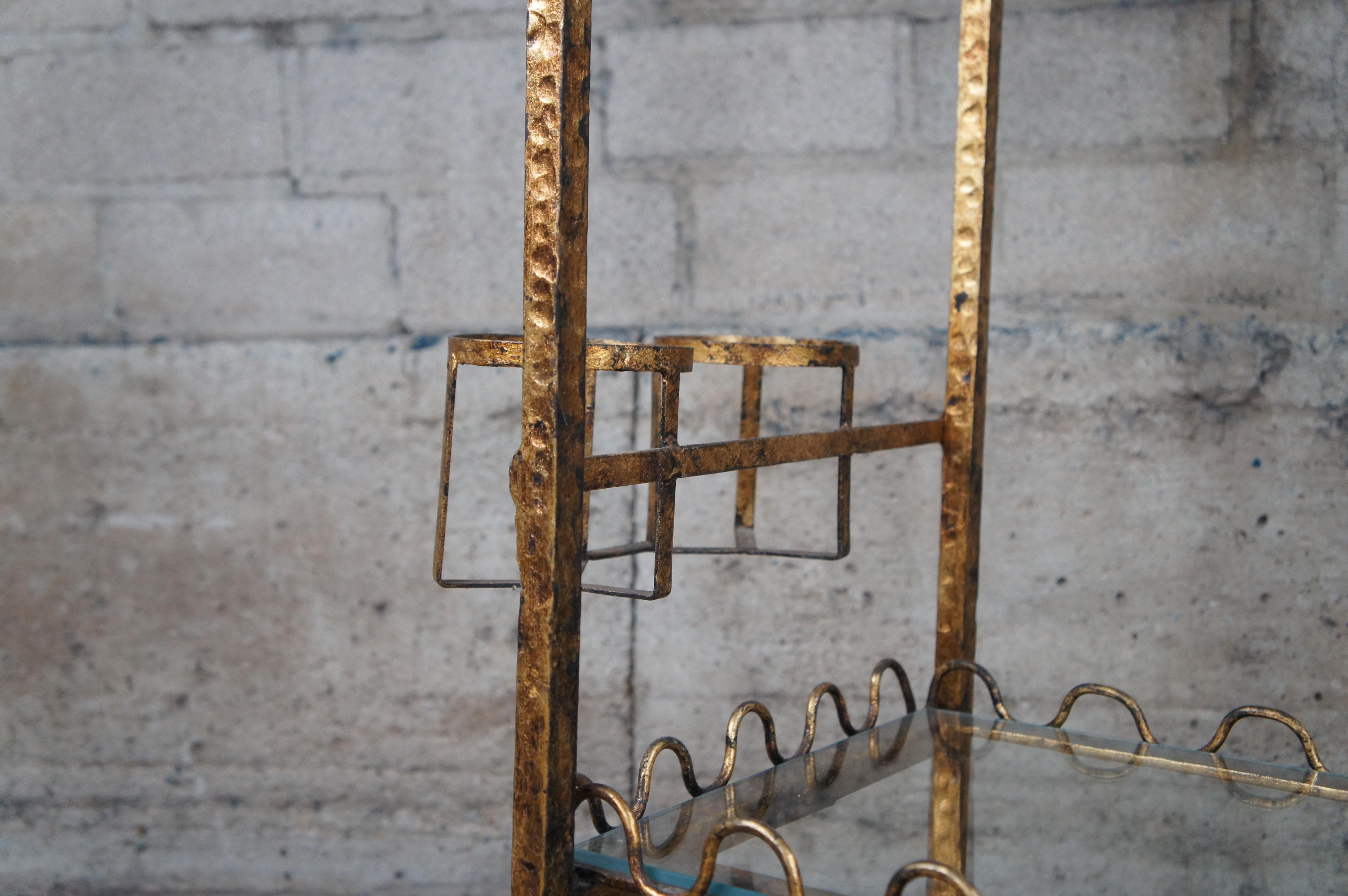 Vintage Hollywood Regency Neoclassical Gilt Rolling Iron Glass Bar Cart Trolley en venta 3