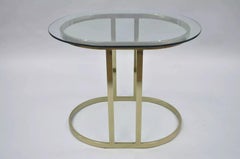 Vintage Hollywood Regency Oval Brass Plated Metal & Glass Accent Side Lamp Table