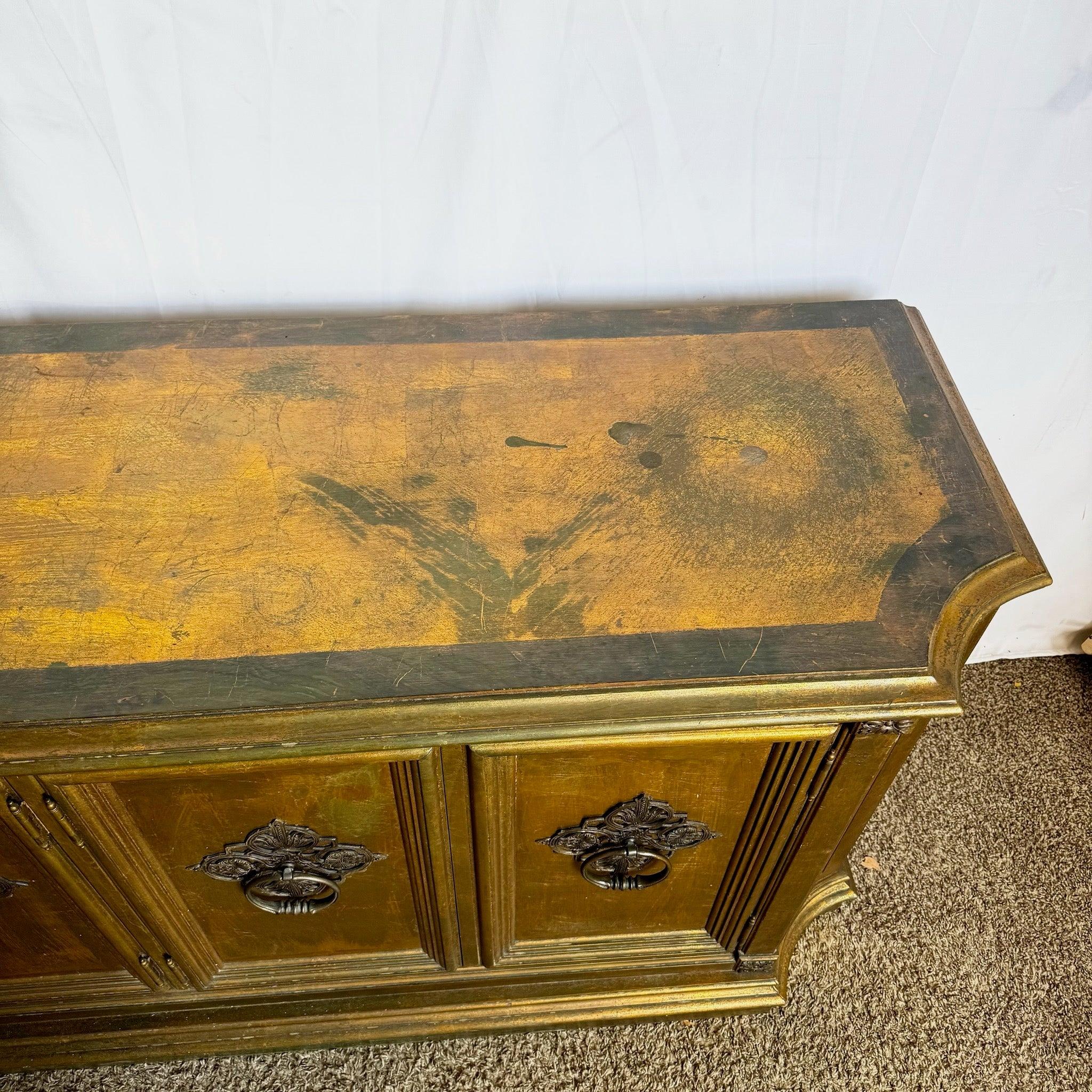 Vintage Hollywood Regency Pained Gold Credenza/Sideboard For Sale 4