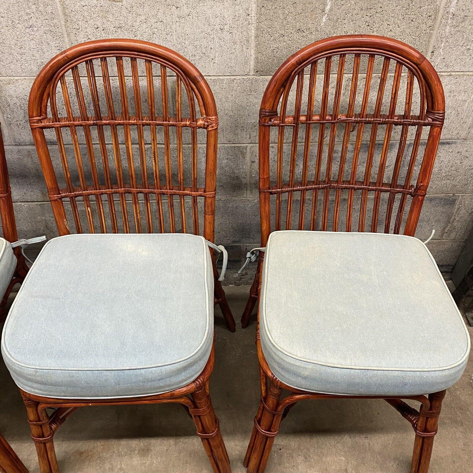 20th Century Vintage Hollywood Regency Palm Beach Bamboo Dining Side Chairs - Set of 4 For Sale