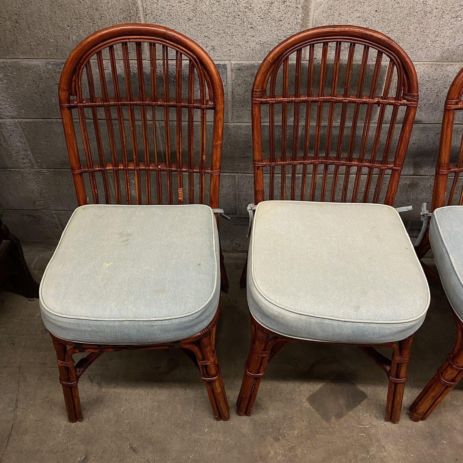 Vintage Hollywood Regency Palm Beach Bamboo Dining Side Chairs - Set of 4 For Sale 2