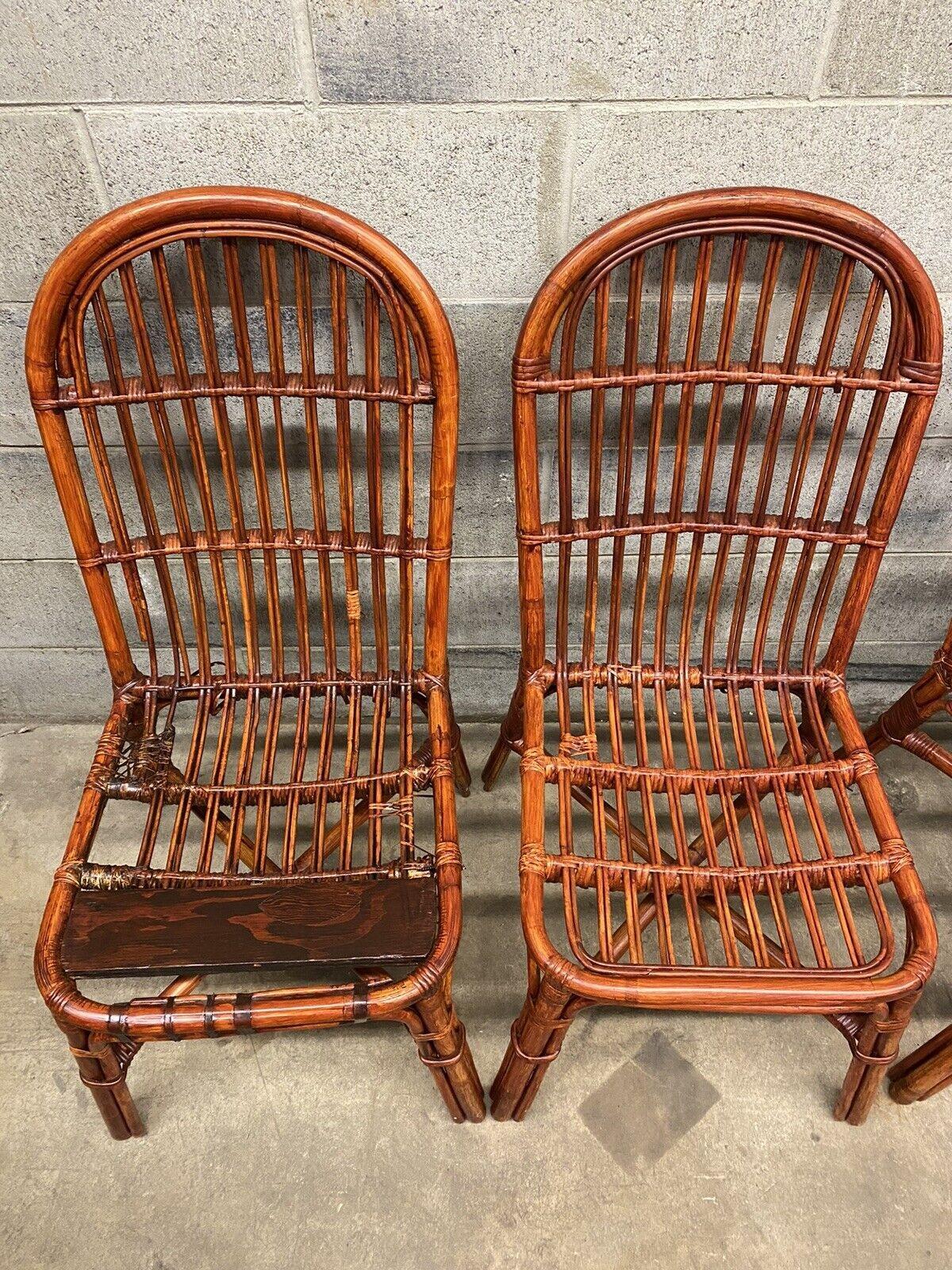 Vintage Hollywood Regency Palm Beach Bamboo Dining Side Chairs - Set of 4 For Sale 4