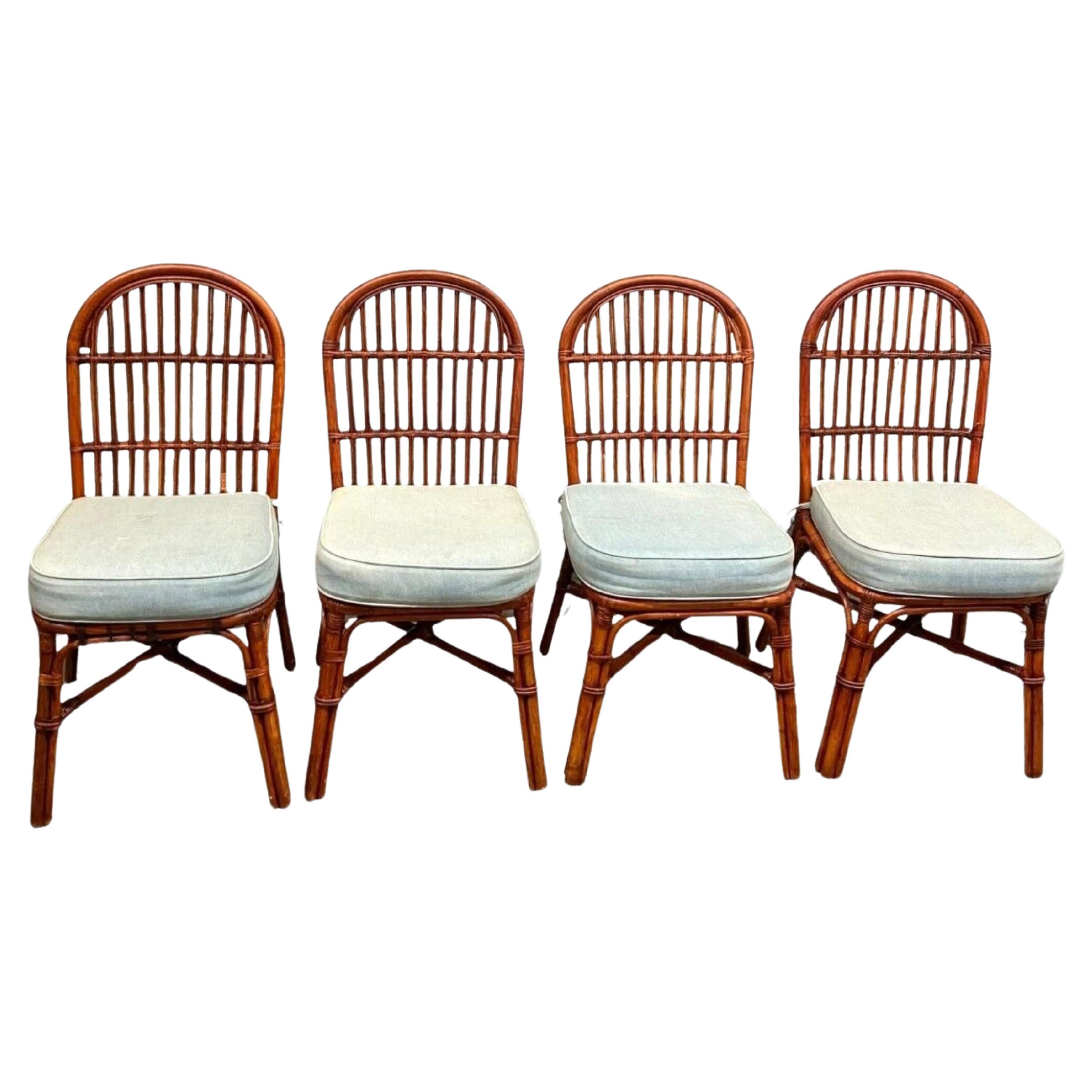 Vintage Hollywood Regency Palm Beach Bamboo Dining Side Chairs - Set of 4 For Sale