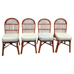 Retro Hollywood Regency Palm Beach Bamboo Dining Side Chairs - Set of 4