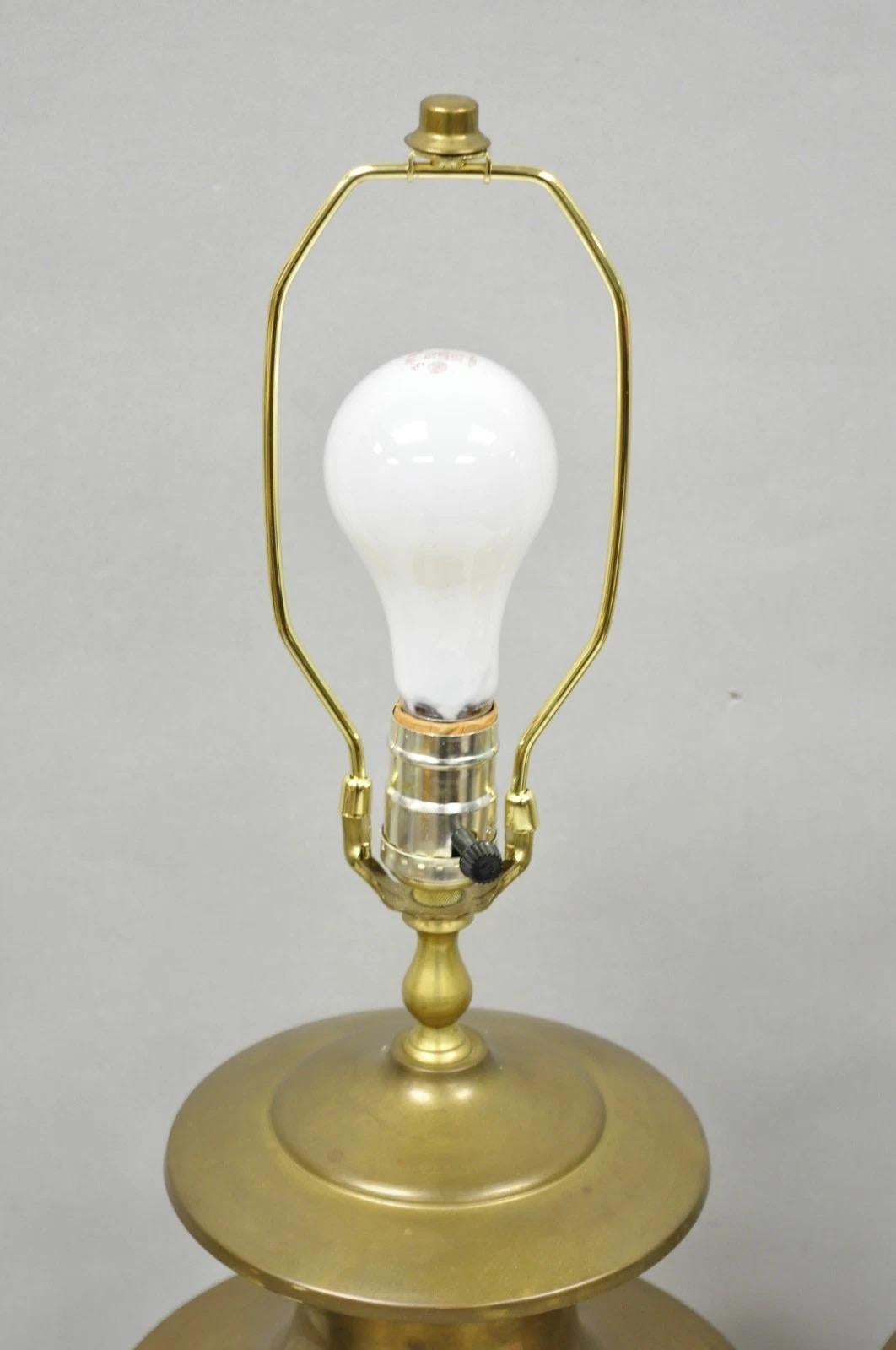 Vintage Hollywood Regency Patinated Brass Jardiniere Urn Table Lamps - a Pair For Sale 9