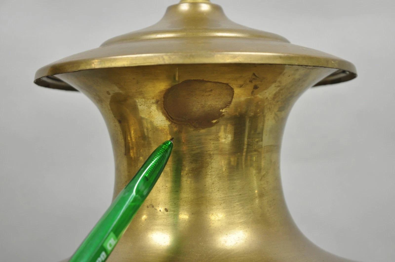 Vintage Hollywood Regency Patinated Brass Jardiniere Urn Table Lamps - a Pair For Sale 5