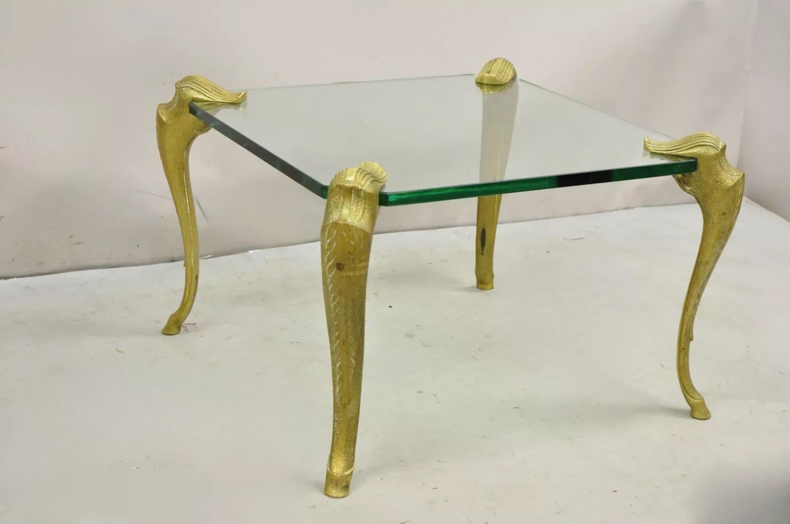 Vintage Hollywood Regency P.E. Guerin Style Gilt Bronze Brass & Glass Side Table For Sale 5