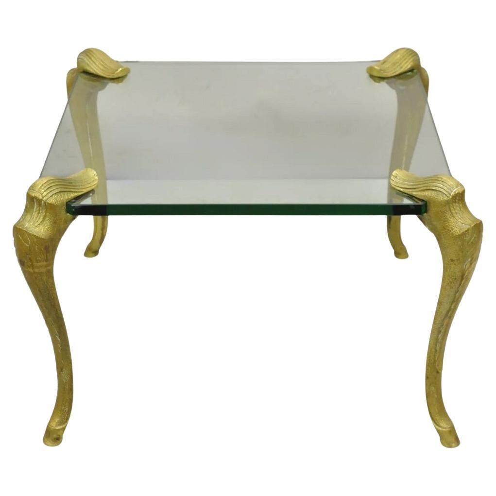 Vintage Hollywood Regency P.E. Guerin Style Gilt Bronze Brass & Glass Side Table For Sale