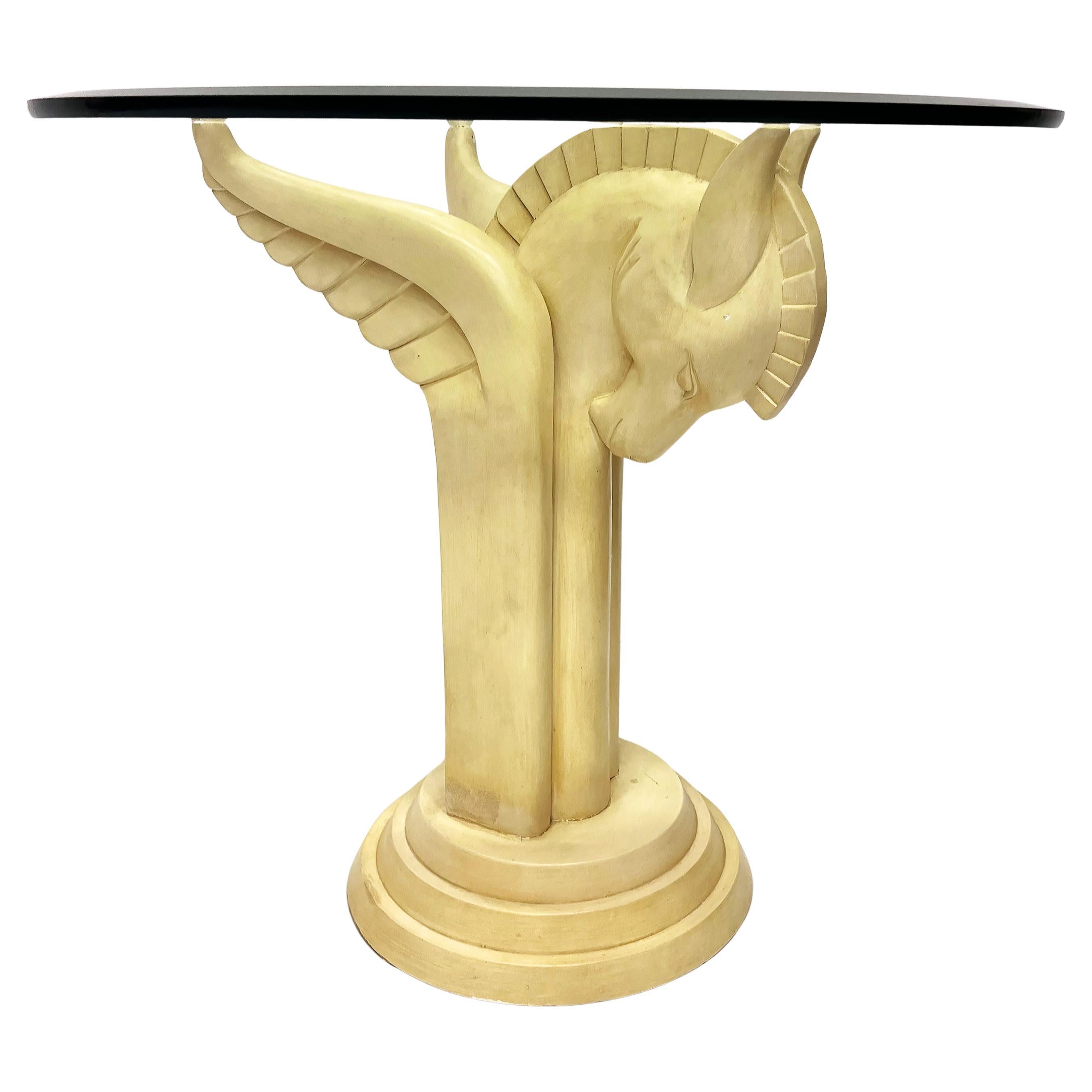 Mesa Ocasional Vintage Hollywood Regency de Madera de Pegaso, Tallada y Pintada