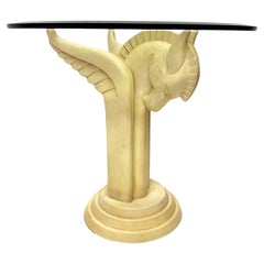 Vintage Hollywood Regency Pegasus Wood Occasional Table, Carved and Painted