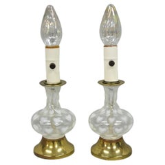 Vintage Hollywood Regency Petite Blown Glass Boudoir Table Lamps w/ Hearts, Pair