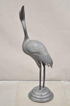 Vintage Hollywood Regency Pewter Metal 27" Crane Bird Statue Hong Kong