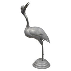 Vintage Hollywood Regency Zinn Metall 27" Crane Vogel Statue Hong Kong