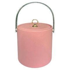 Vintage Hollywood Regency Pink and Lucite Ice Bucket with Lid