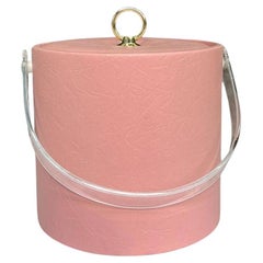 Vintage Hollywood Regency Pink and Lucite Ice Bucket with Lid