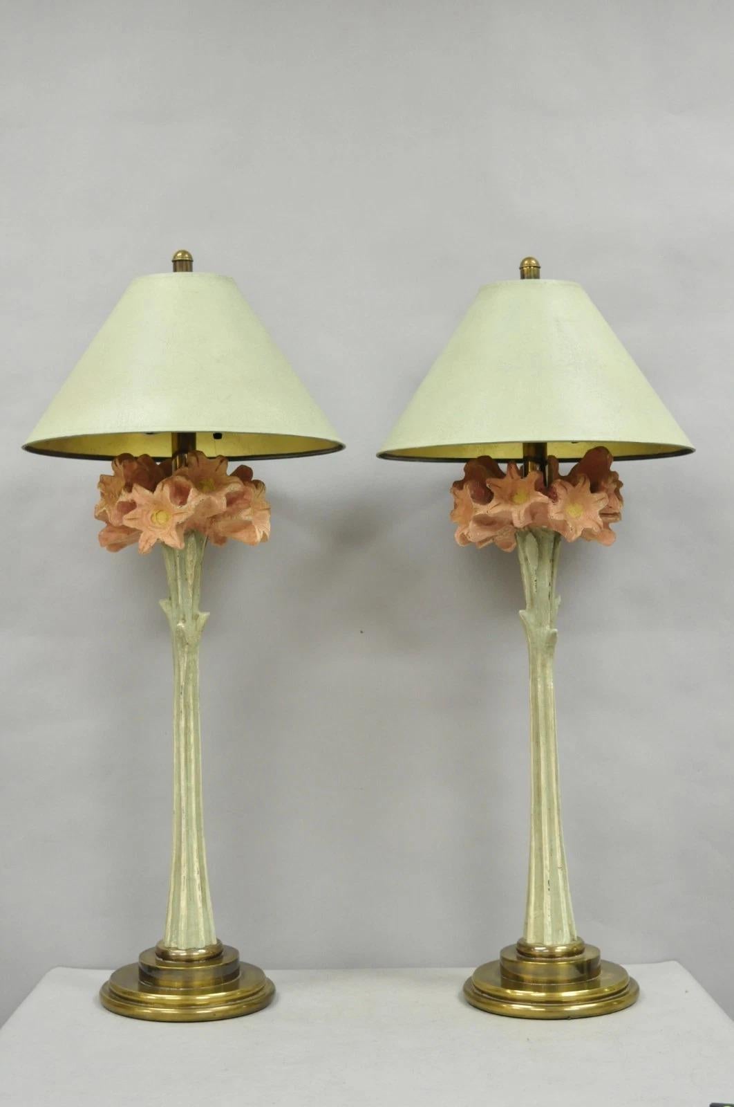 Lampada da tavolo alta vintage Hollywood Regency rosa con bouquet di fiori di giglio di Hart Pair in vendita 9
