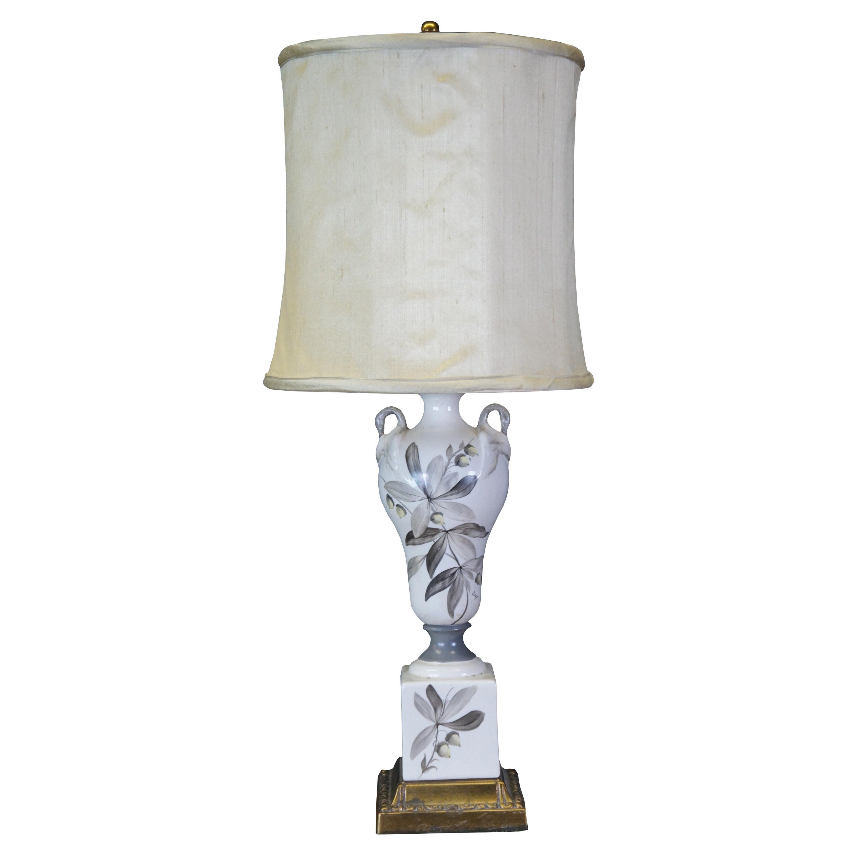 Vintage Hollywood Regency Porcelain Hand Painted Figural Swan Trophy Lamp Light