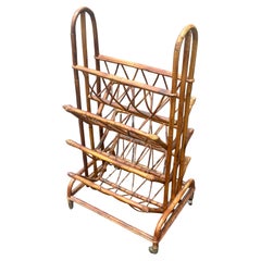 Vintage Hollywood Regency Rattan Magazine Rack - Italian Riviera Style