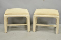 Vintage Hollywood Regency Rattan Pencil Reed Stools by American Drew - a Pair