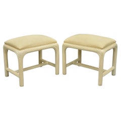 Vintage Hollywood Regency Rattan Pencil Reed Stools by American Drew - a Pair