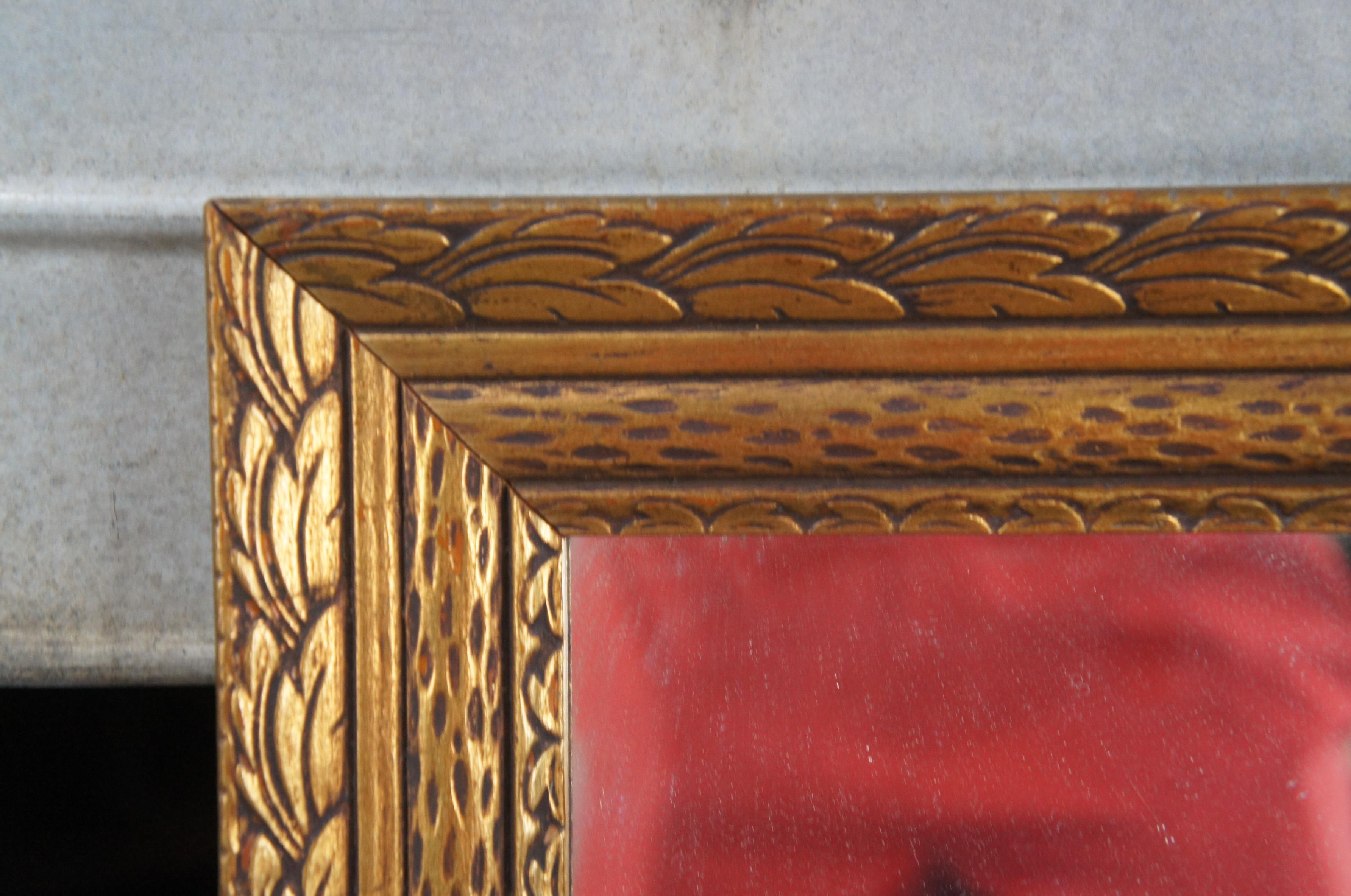 Vintage Hollywood Regency Rectangular Gold Overmantel Vanity Wall Mirror In Good Condition In Dayton, OH