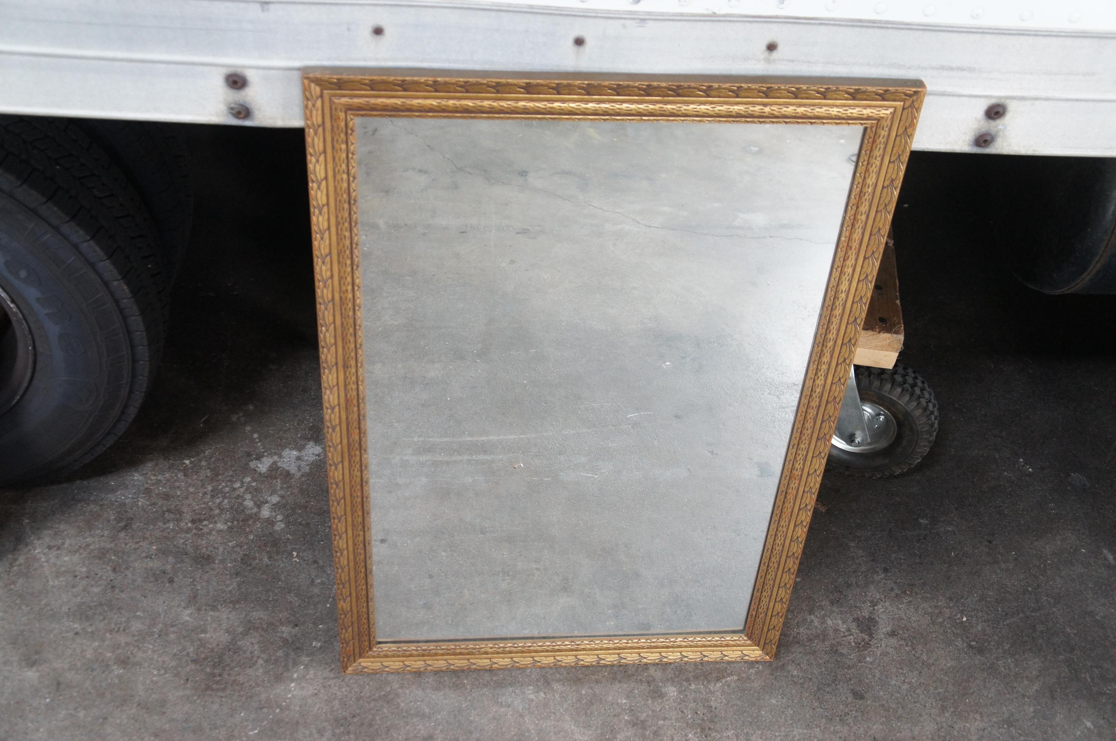 20th Century Vintage Hollywood Regency Rectangular Gold Overmantel Vanity Wall Mirror For Sale