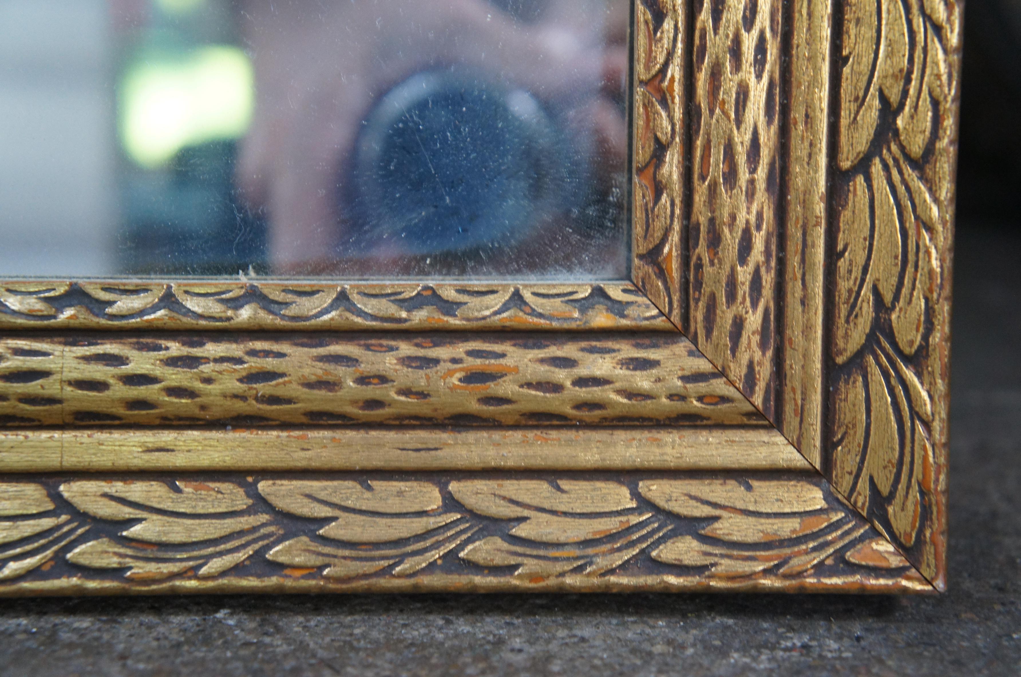 Vintage Hollywood Regency Rectangular Gold Overmantel Vanity Wall Mirror For Sale 1