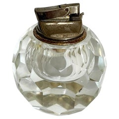 Vintage Hollywood Regency Round Faceted Glass Table Lighter