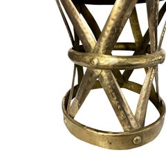Vintage Hollywood Regency Round Hammered Brass X Base Stool