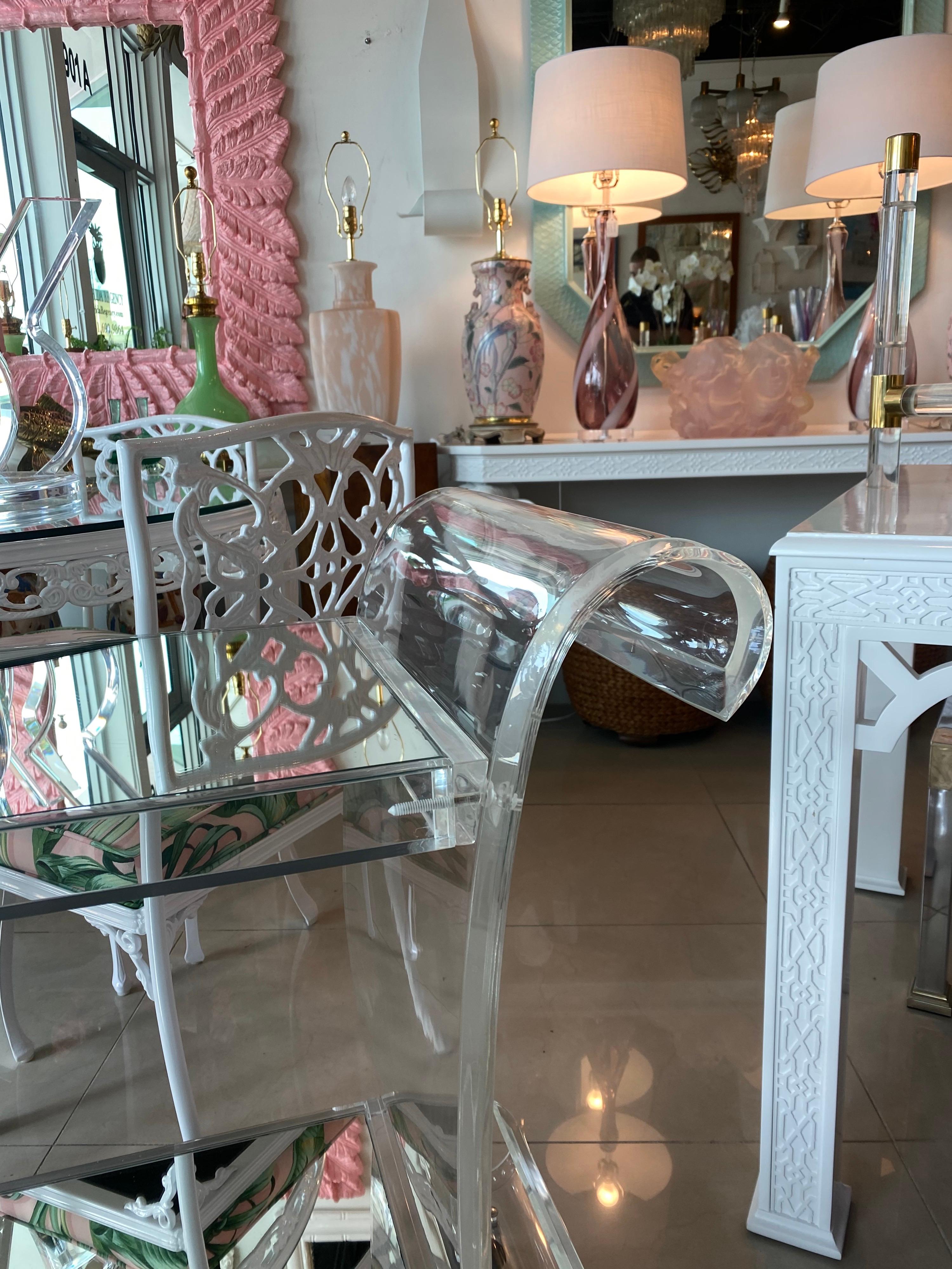 Vintage Hollywood Regency Scroll Ming Lucite Bar Cart Two Shelves 2