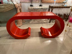 Vintage Hollywood Regency Scroll Ming Mica Console Sofa Table