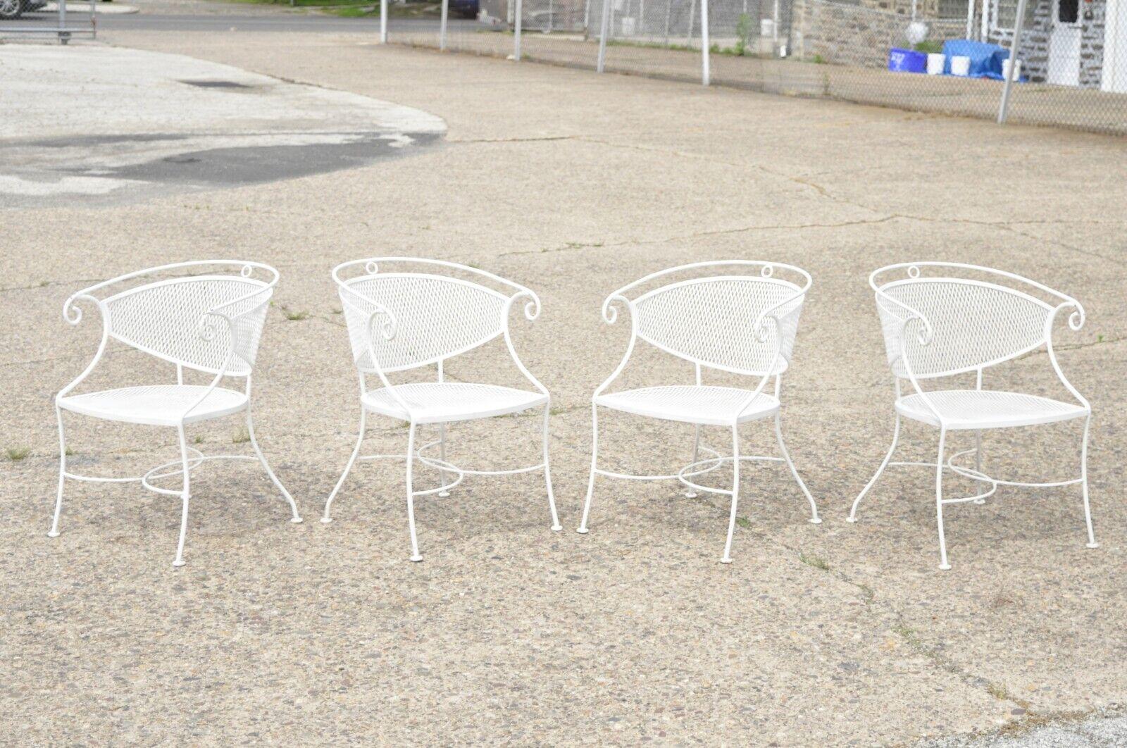 Vintage Hollywood Regency Scrolling Wrought Iron Barrel Back Chairs, Set of 4 For Sale 5