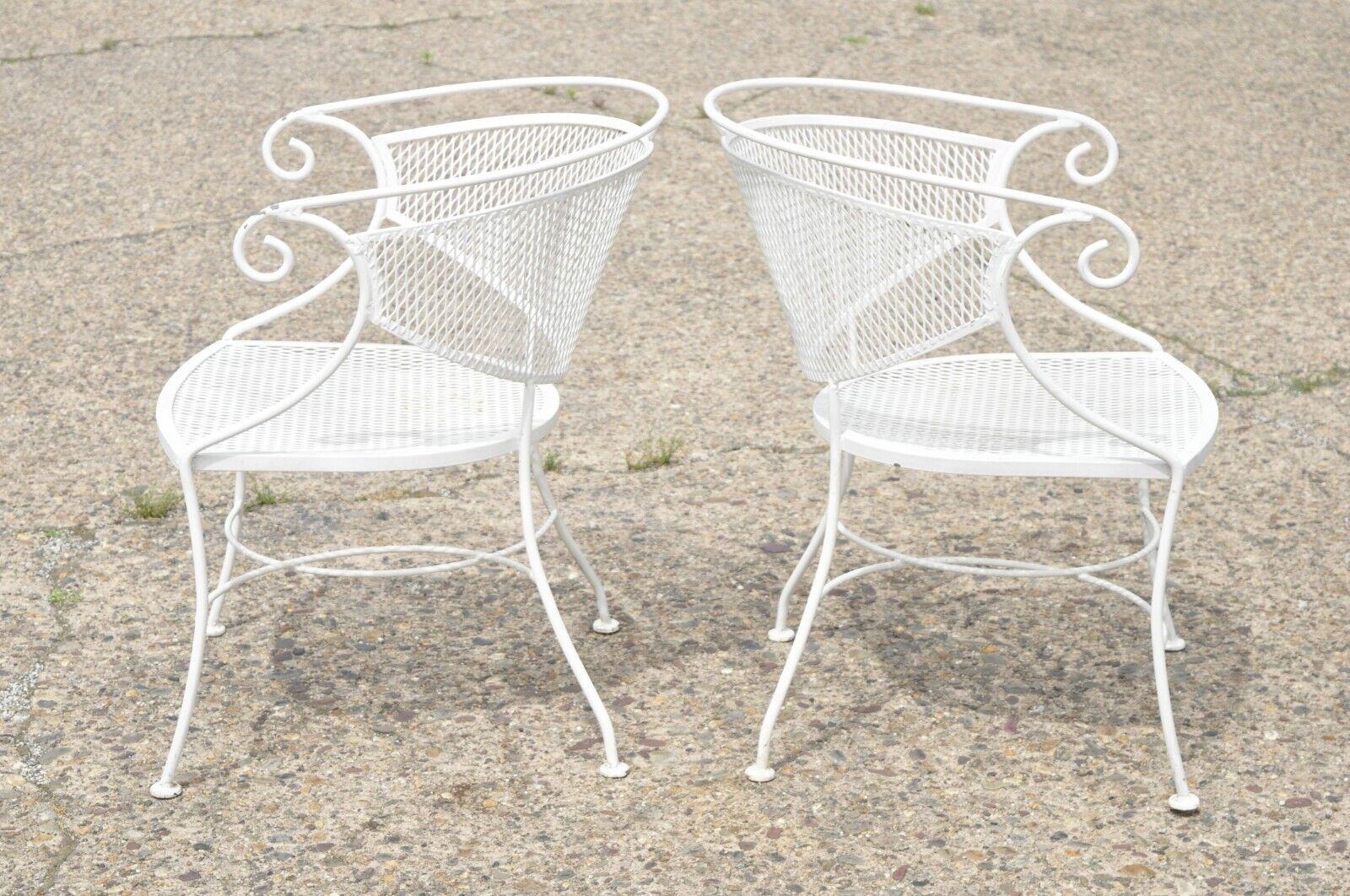 American Vintage Hollywood Regency Scrolling Wrought Iron Barrel Back Chairs, Set of 4 For Sale