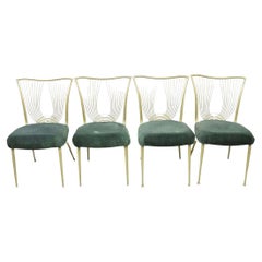 Used Hollywood Regency Sculptural Metal Brass Tone Kitchen Dining Chair Set 4