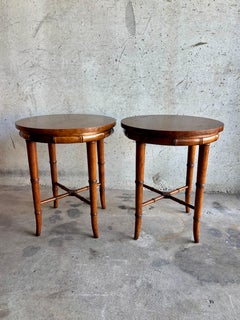 Vintage Hollywood Regency Side Tables by Henredon, Burl 
Faux Bamboo, a Pair