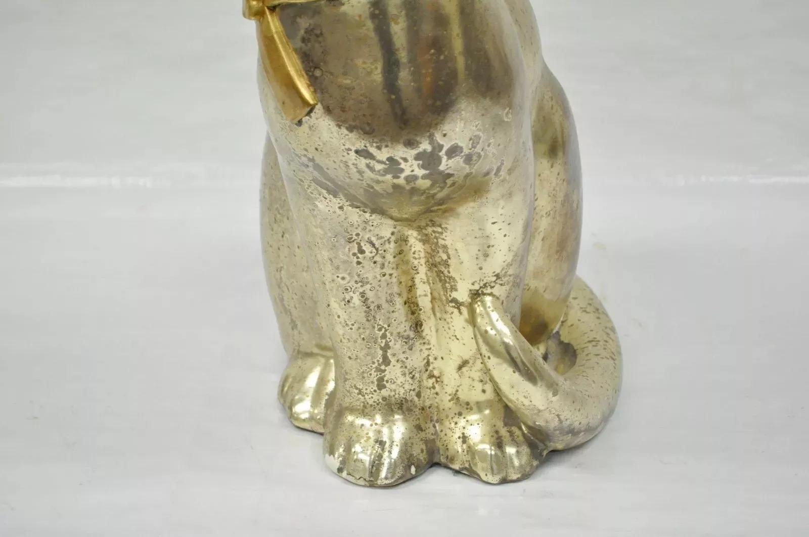 Vintage Hollywood Regency Silber & Gold Keramik Katzenstatue-Figur, Vintage (Töpferwaren) im Angebot