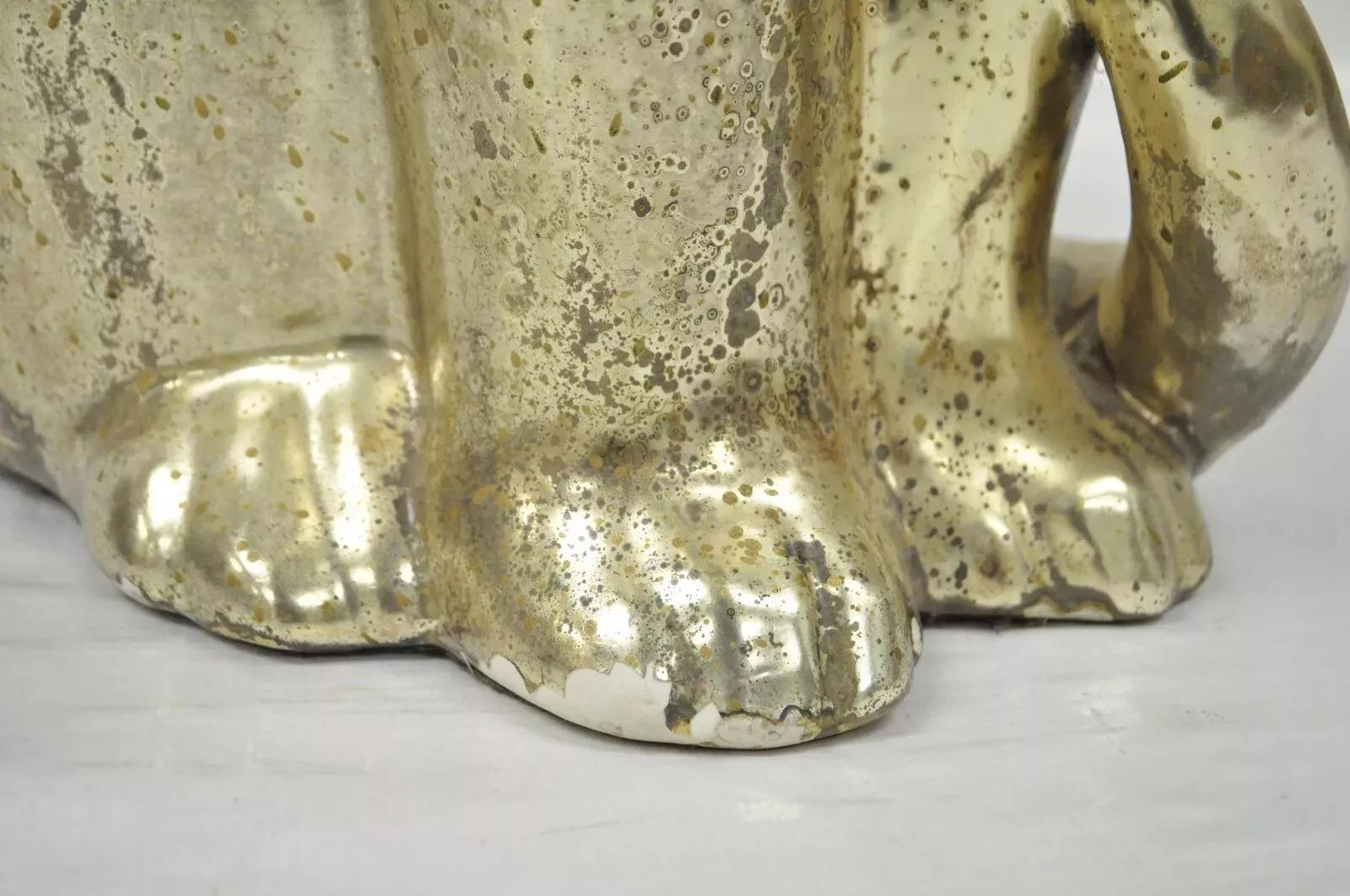 Vintage Hollywood Regency Silber & Gold Keramik Katzenstatue-Figur, Vintage im Angebot 2