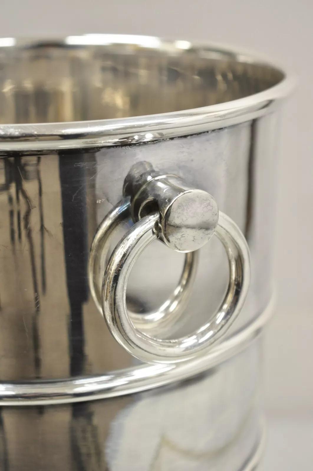 20th Century Vintage Hollywood Regency Silver Plated Champagne Chiller Ice Bucket Ring Handle