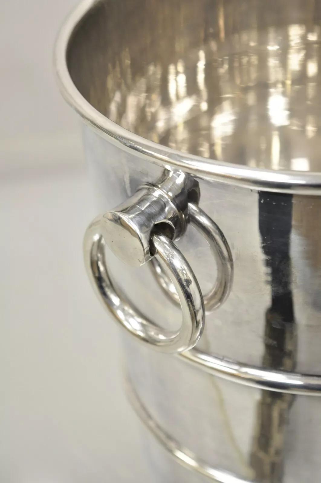 Vintage Hollywood Regency Silver Plated Champagne Chiller Ice Bucket Ring Handle For Sale 1