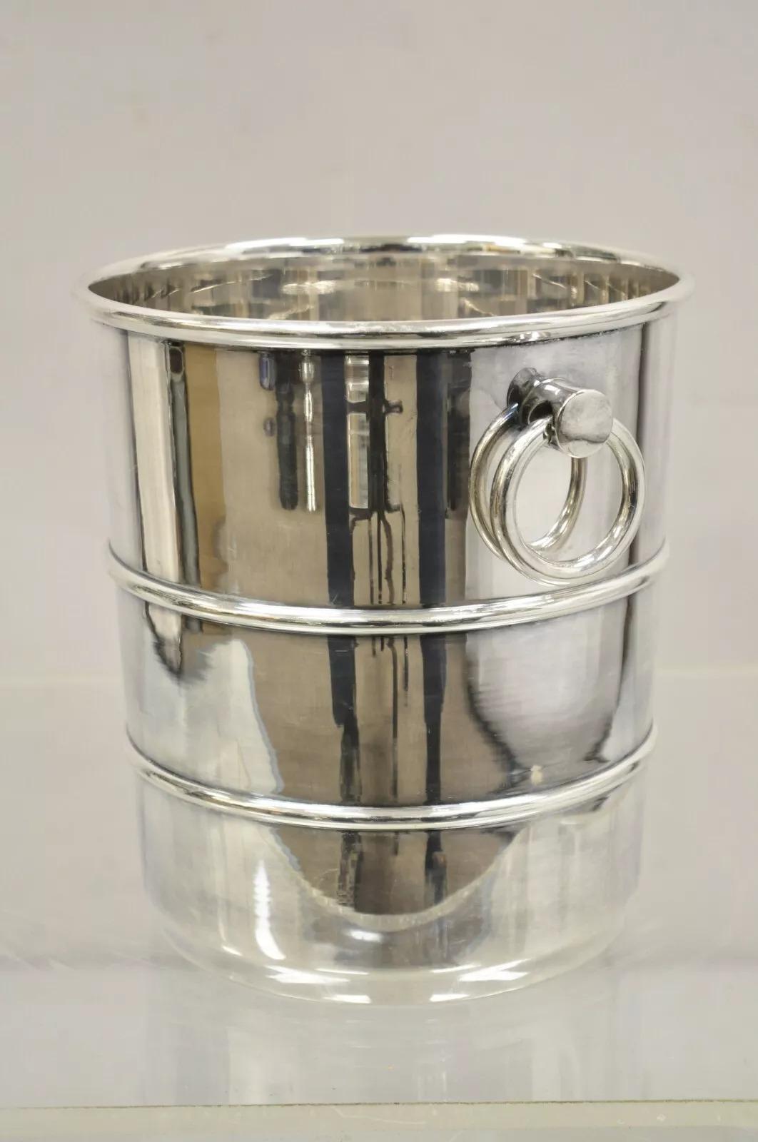 Vintage Hollywood Regency Silver Plated Champagne Chiller Ice Bucket Ring Handle For Sale 4