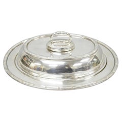 Vintage Hollywood Regency Silver Plated Faux Bamboo Oval Vegetable Serving Dish