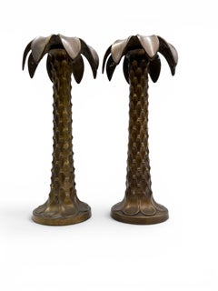 Vintage Hollywood Regency Solid Brass Palm Tree Candlesticks – A Pair