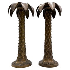 Vintage Hollywood Regency Solid Brass Palm Tree Candlesticks – A Pair